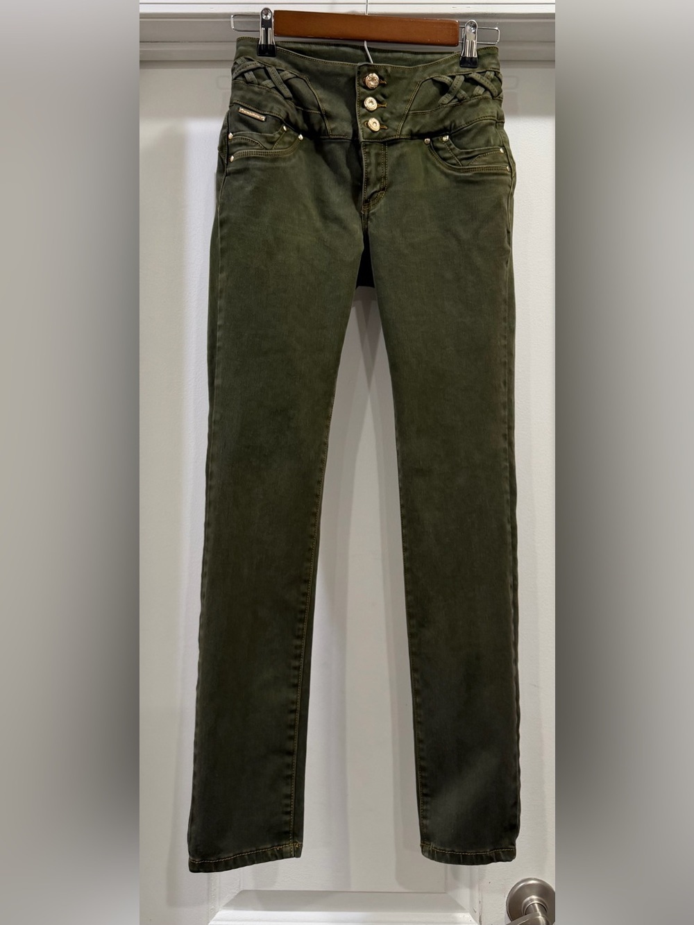 Sexy Couture Olive Green Braided Stretch Jeans Size 5